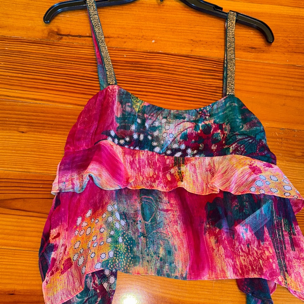 Zara Multicolor Ruffle Detail Top with beaded straps